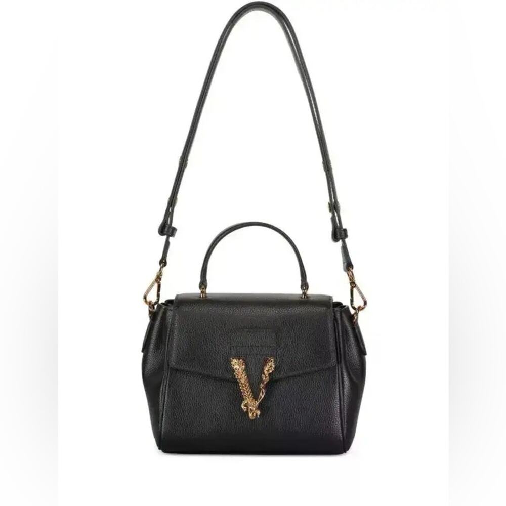 Versace Brown Virtus Leather Tote Bag Black NWT